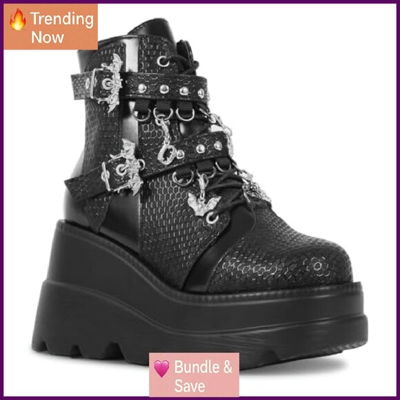 Chunky Wedge Ankle Boots DIY Platform Combat Boots Lightweight Waterproof - Picture 2 of 8